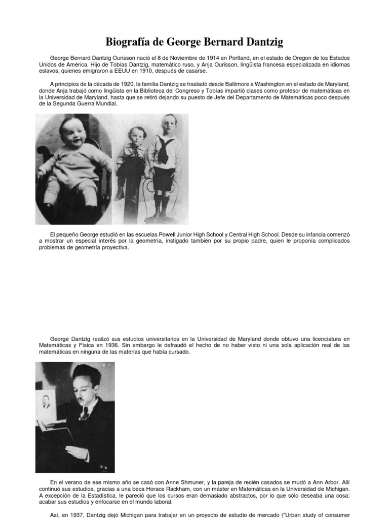 Biografía de George Dantzig: Matemático Innovador | PDF | Ciencia y ...