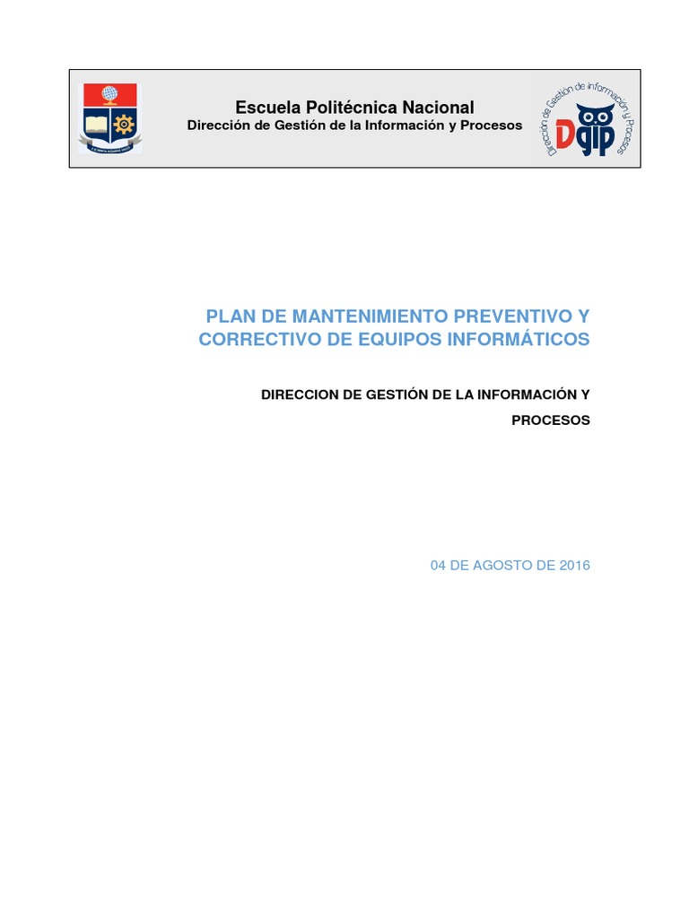 Plan de Mantenimiento Preventivo Correctivo pc USB Red