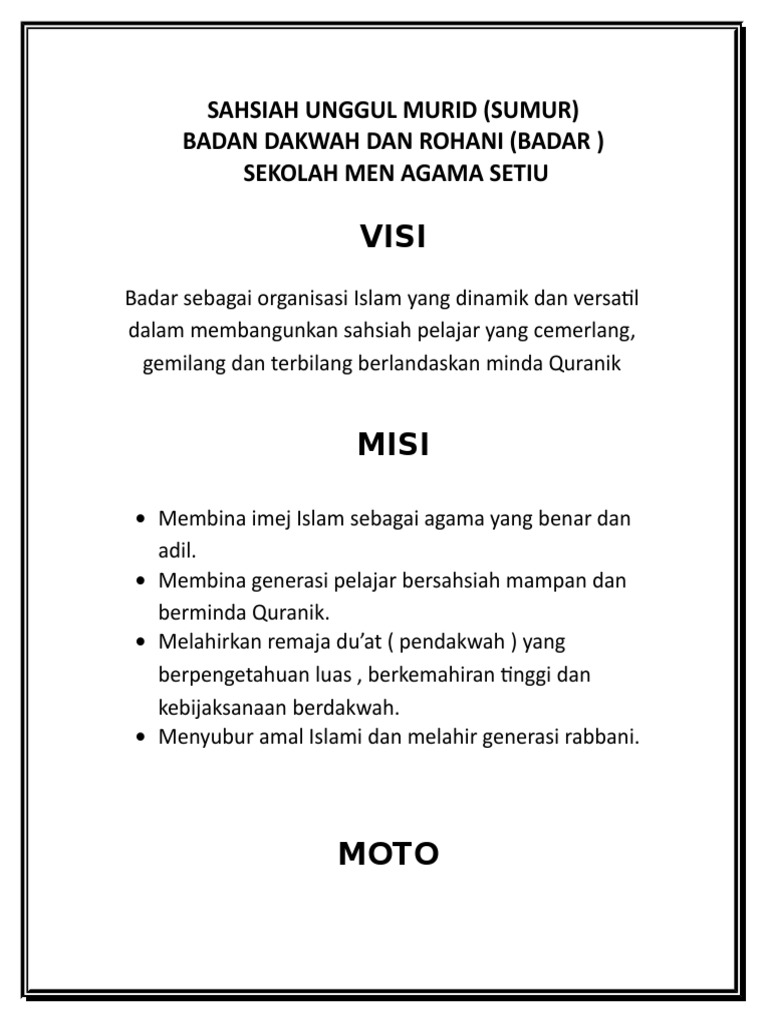 Visi Misi Badarsumur Pdf