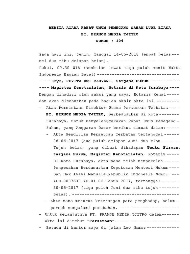 Contoh Akta RUPS | PDF