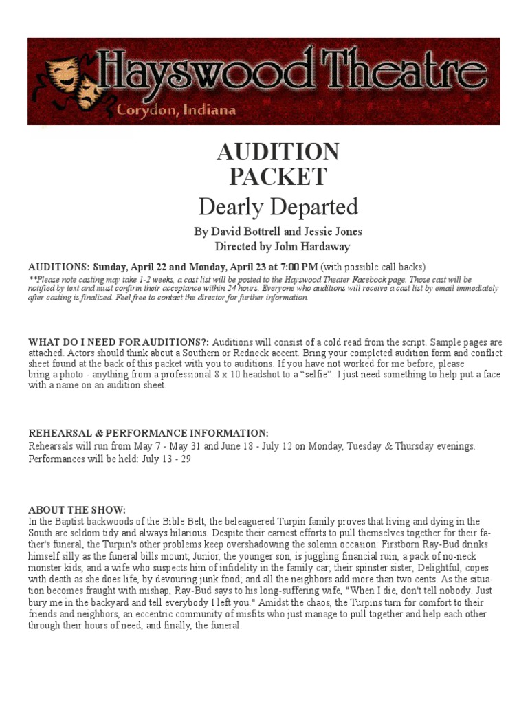 Audition Packet for Dearly Departed | PDF | Audition | Performing Arts
