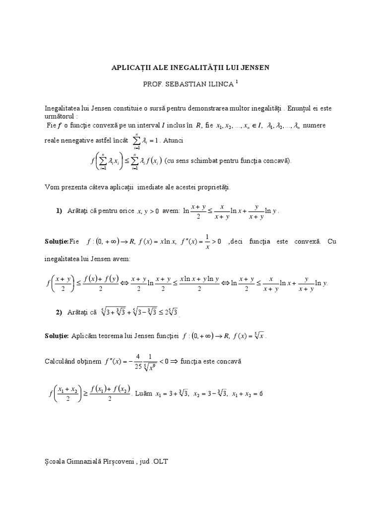 Aplicatii Inegalitatea Jensen