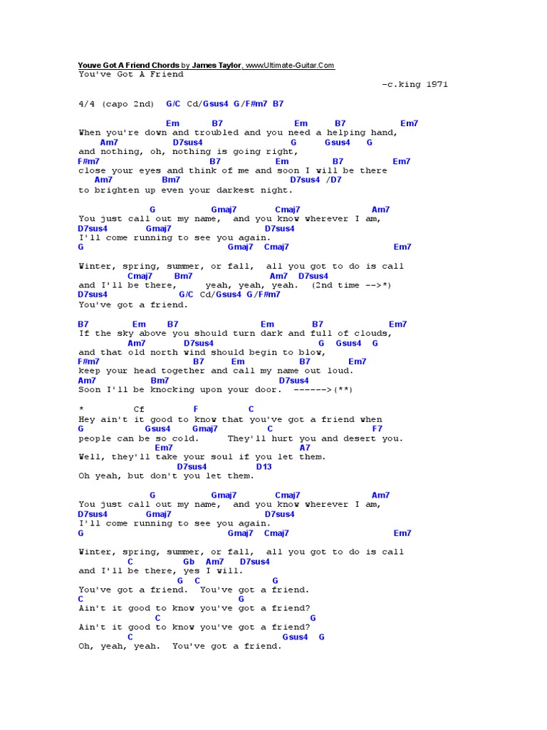 Youve Got A Friend Chords by James Taylor Guitar Family Instruments