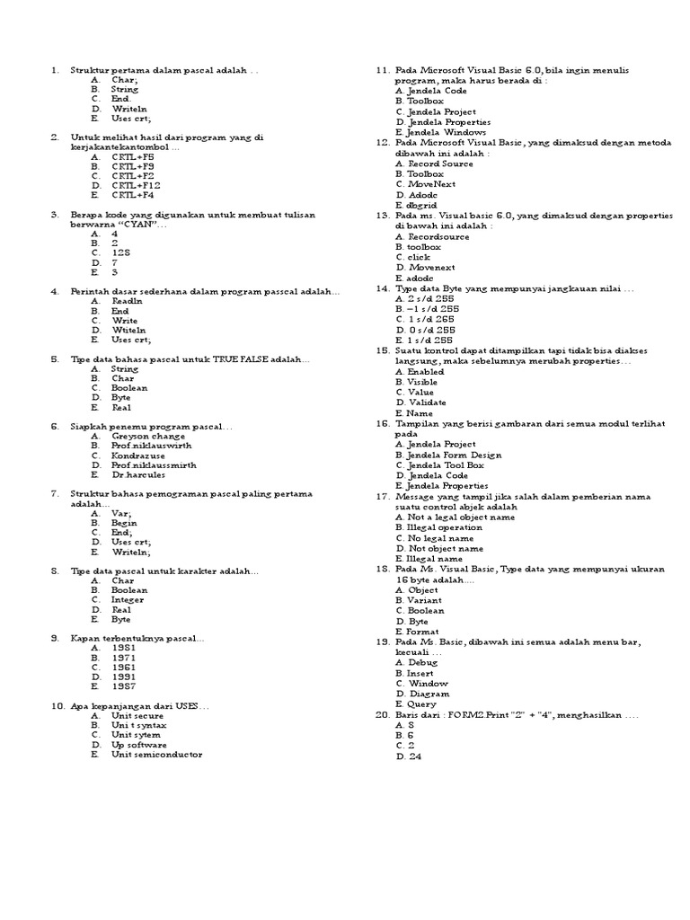 Struktur Pertama Dalam Pascal Adalah Berbagi Struktur