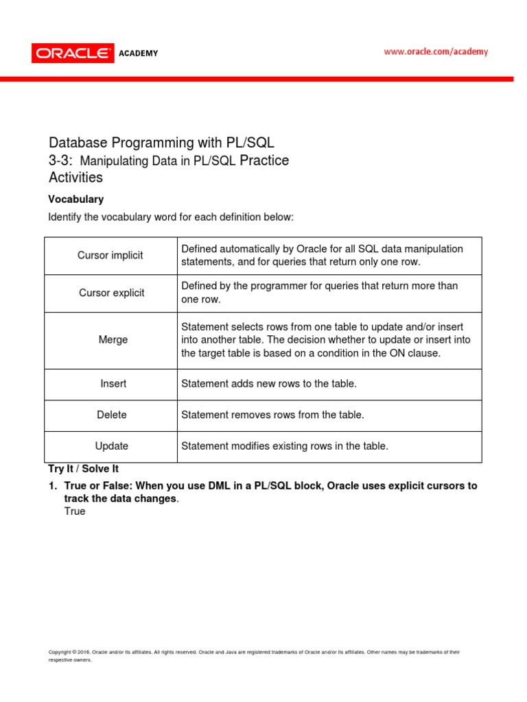 Plsql 3 3 Practice Pdf Pl Sql Sql