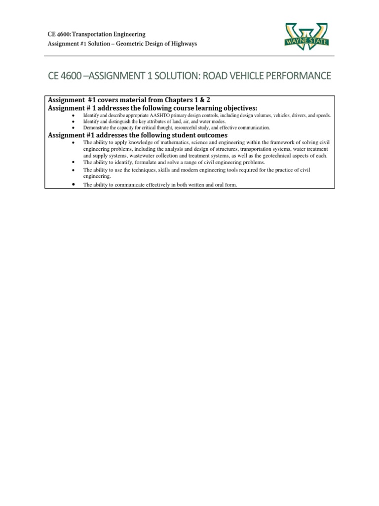 CE 4600 HW 1 Solutions | PDF | Transmission (Mechanics) | Engineering