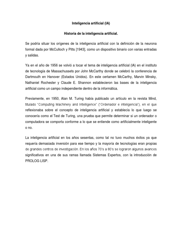 Historia y Definición de la IA | PDF | Inteligencia artificial ...