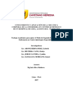 Conocimiento y Aplicación de La Mecánica Corporal de La Enfermera en Centro Quirúrgico de Un Hospital de Lima, Agosto 2016 - Marzo 2017