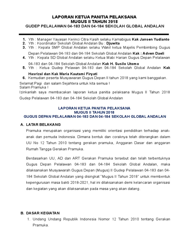 Laporan Ketua Panitia Mugus Ii Pdf