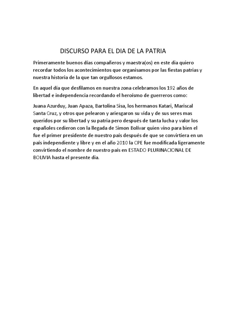 Discurso por el Día de la Patria en Bolivia | PDF | Historia | Religión ...