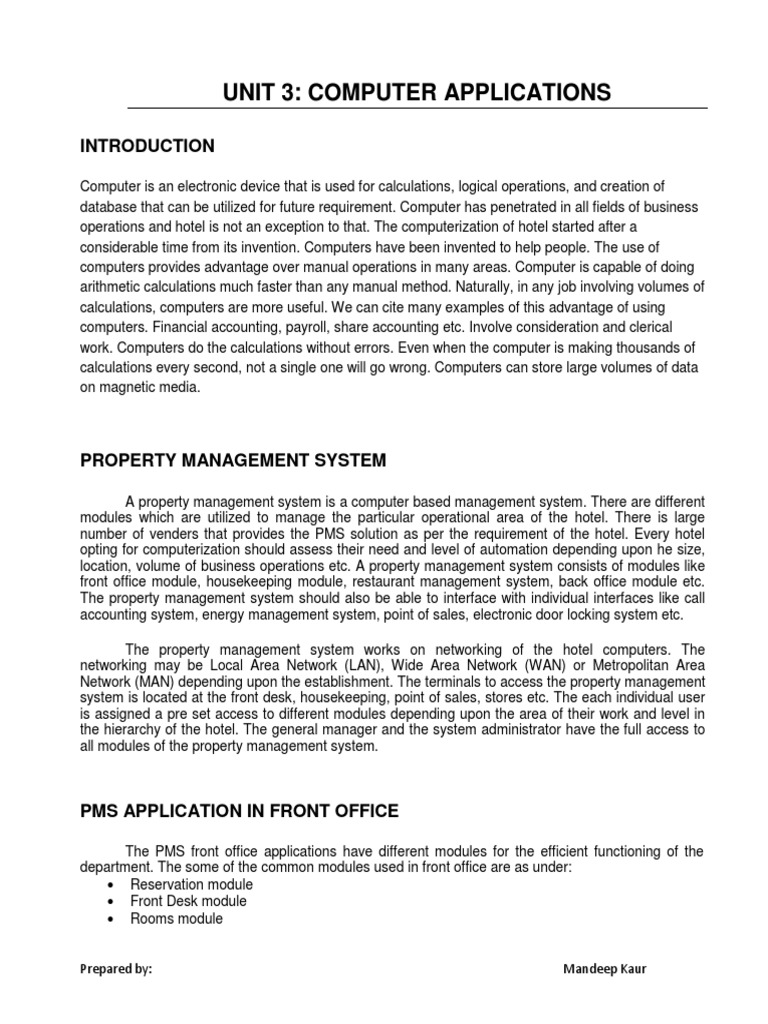 Computer Applications in Front Office | Download Free PDF | Point Of ...