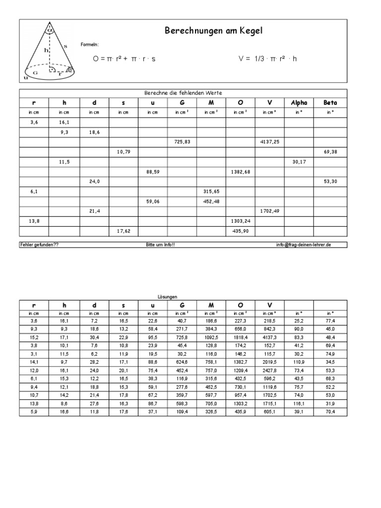 Arbeitsblatt Kegel | PDF