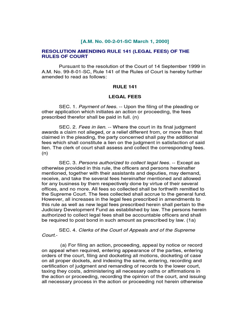 Resolution Amending Rule 141 (Legal Fees) of The Rules of Court PDF