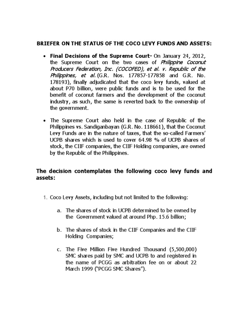 Briefer On The Status of The Coco Levy Funds and Assets PDF