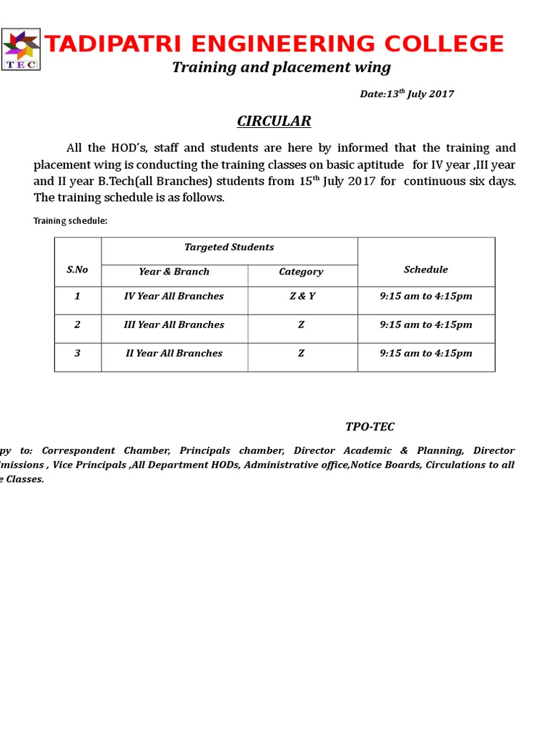 Tadipatri Engineering Training Circulars | PDF | Academia | Science And ...
