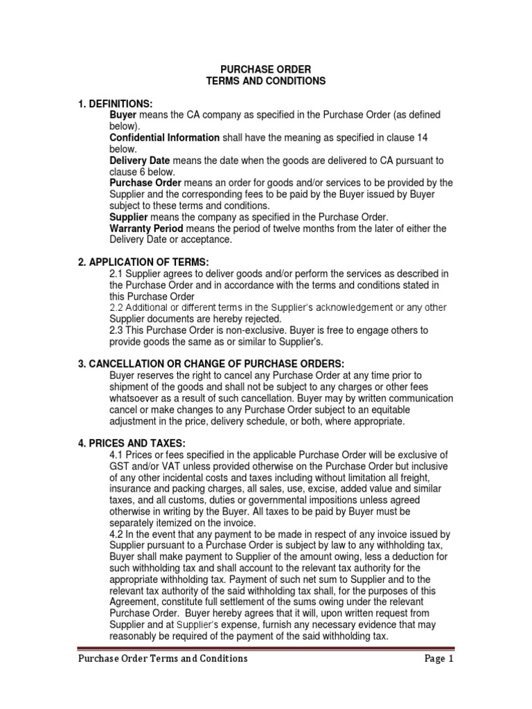 Purchase Order Form Terms and Conditions Apj Jan 2011 | PDF 