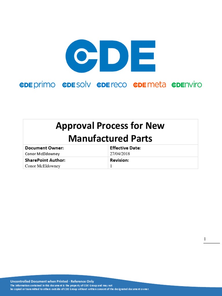 Approval Process For New Manufactured Parts Process | PDF | Document ...
