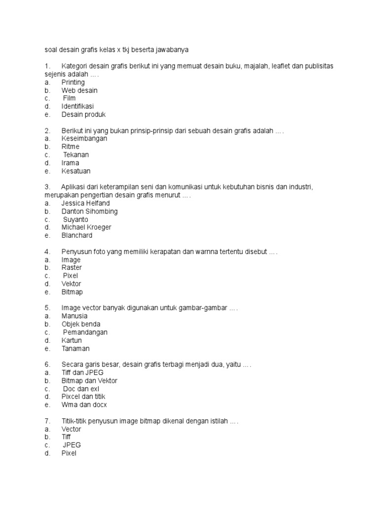 Contoh Soal  Desain  Grafis  Kelas 10 Beserta Jawabannya 