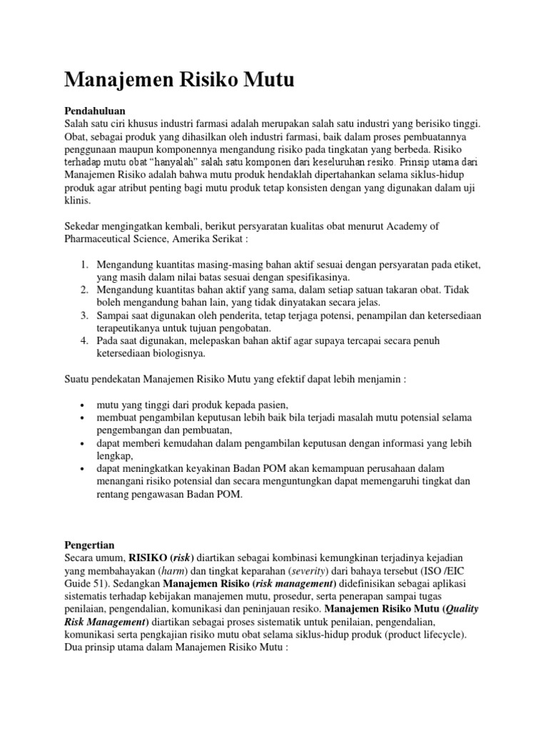 Pertanyaan Manajemen Risiko Operasional