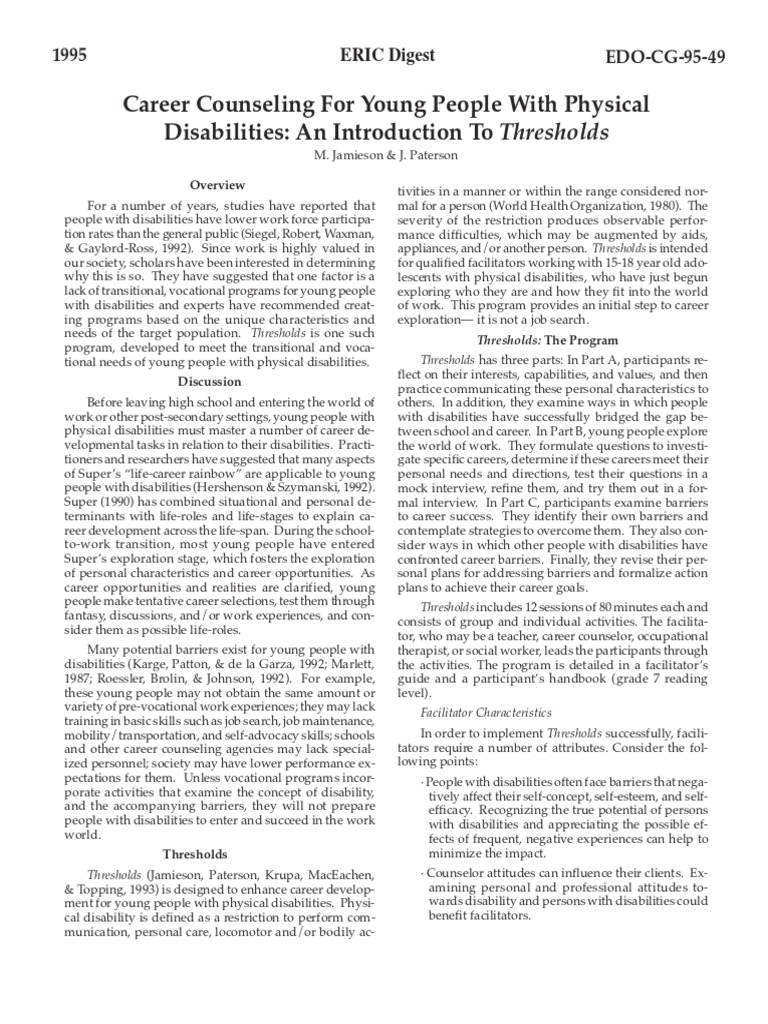 Career Counseling For Young People With Physical Disabilities An
