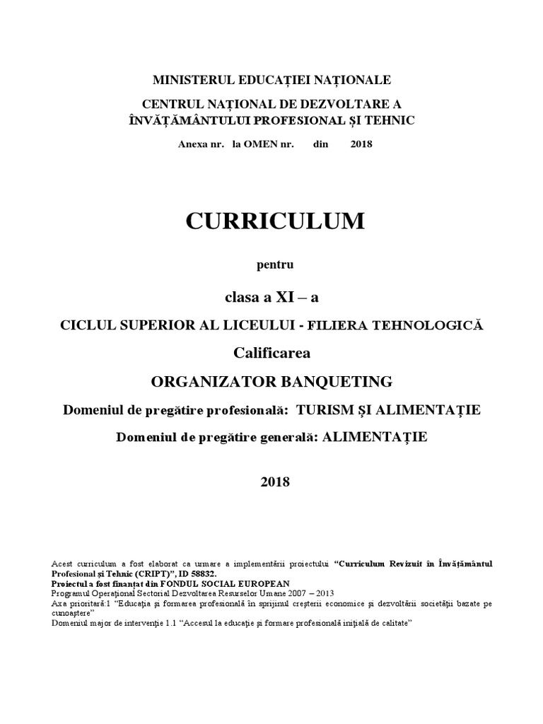 Crr Clasa Xi Liceu Organizator Banqueting Ian 2018