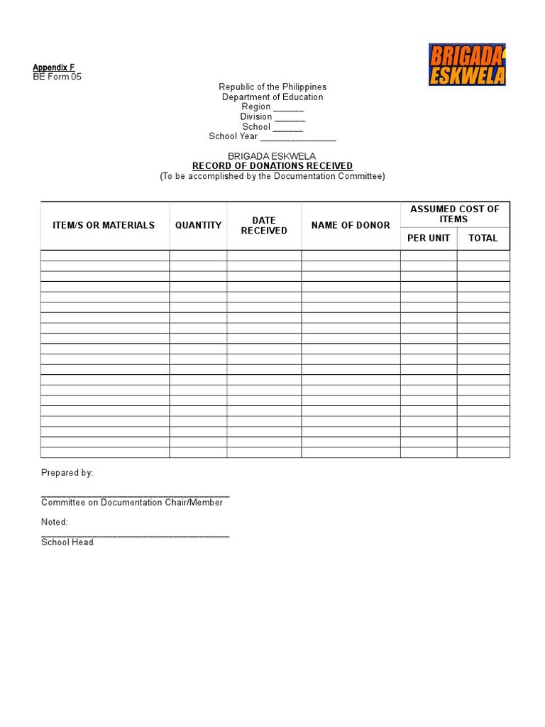 Appendix F. BE Form 05 | PDF