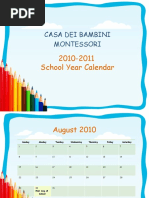 2010-2011 School Year Calendar: Casa Dei Bambini Montessori