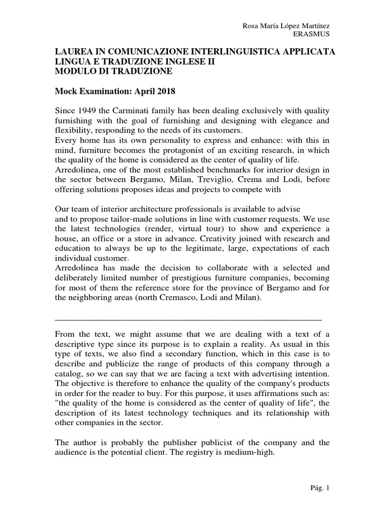 Laurea In Comunicazione Interlinguistica Applicata Lingua E Traduzione Inglese Ii Modulo Di Traduzione Mock Examination April 18 Communication Business