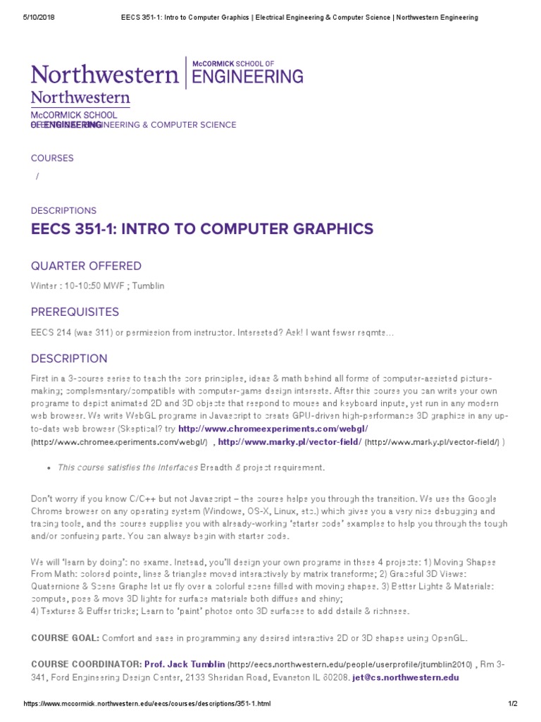 EECS 3511 Intro To Computer Graphics Electrical Engineering
