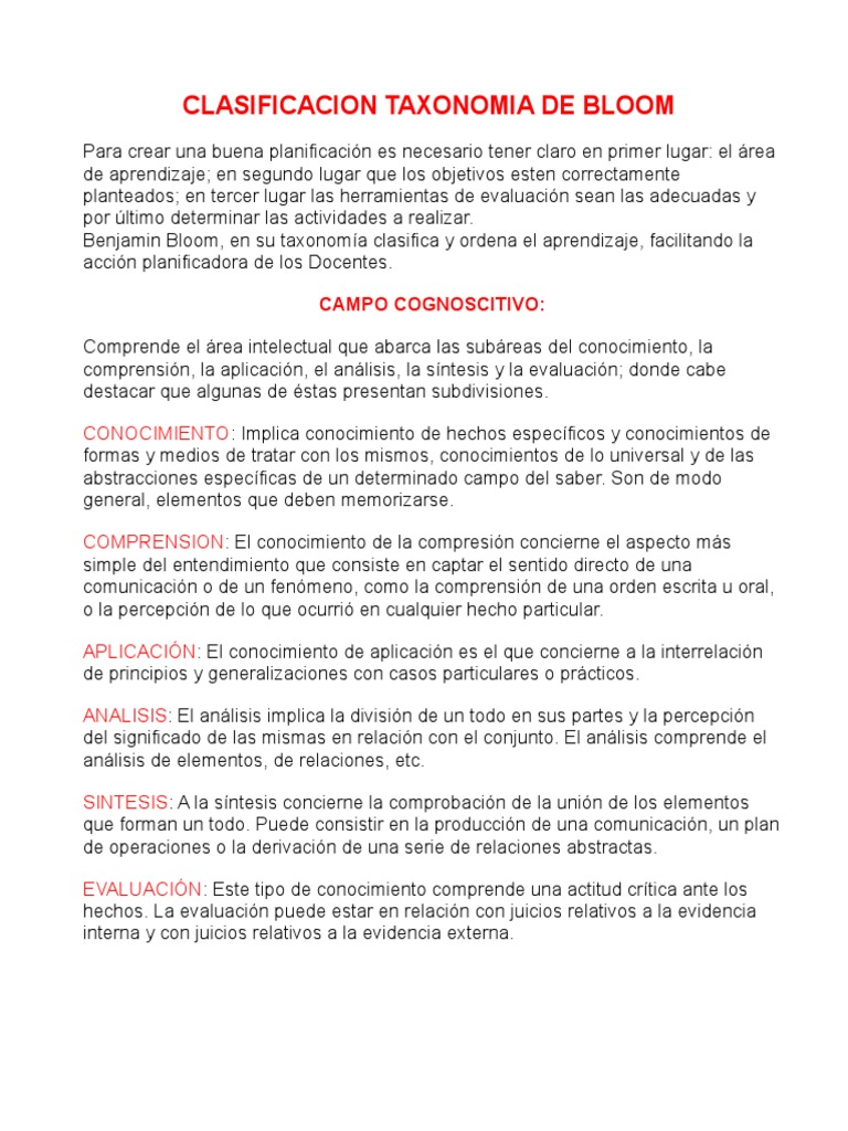 Clasificación de la Taxonomía de Bloom | PDF | Taxonomía (biología ...