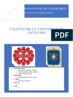 Calculo de La Viscosidad de Un Fluido: Universidad Nacional de Cajamarca