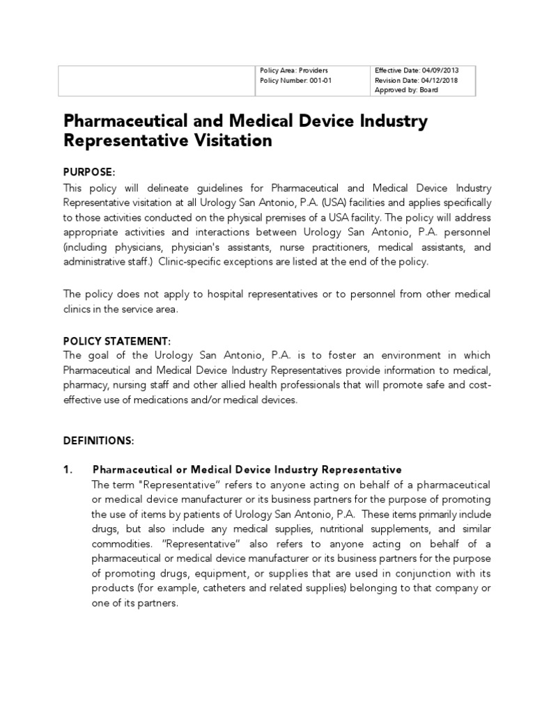 Pharma Rep Guidelines for Urology SA | PDF | Health Care | Medical Device