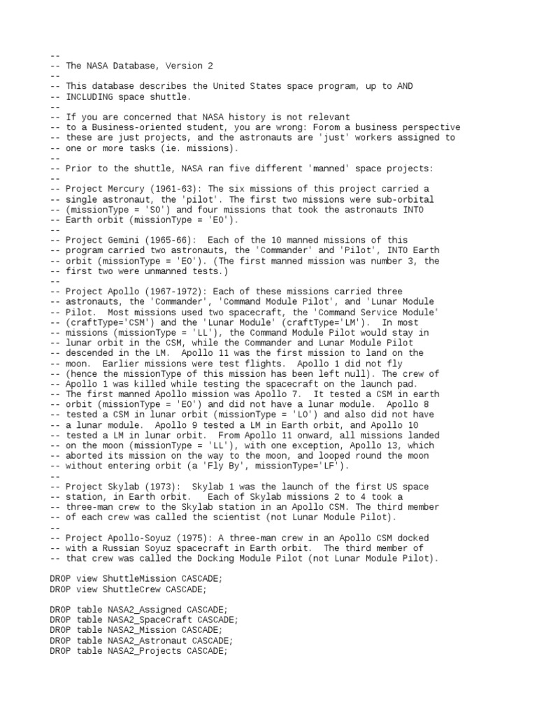 NASA Space Program Database Overview | PDF | Apollo Program | Apollo ...