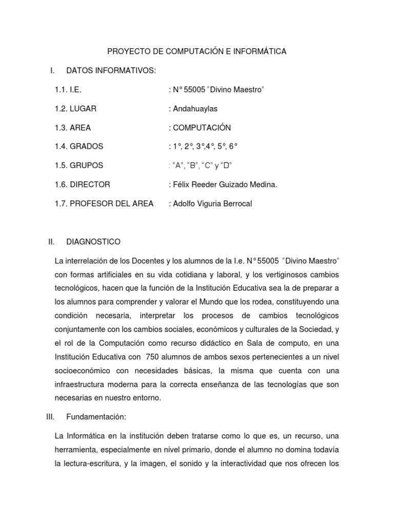 Proyecto de Computación e Informática | PDF | Programa de computadora ...