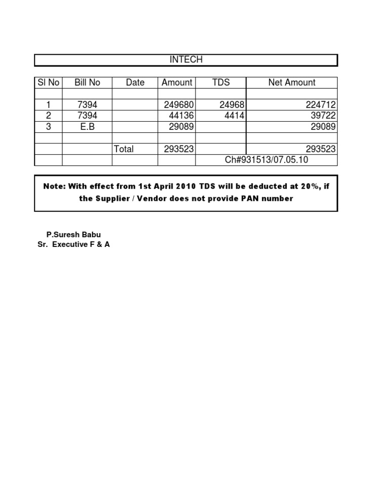 TDS Calculation Summary for INTECH | PDF