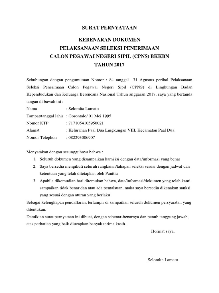 Surat Pernyataan Bkkbn Amin