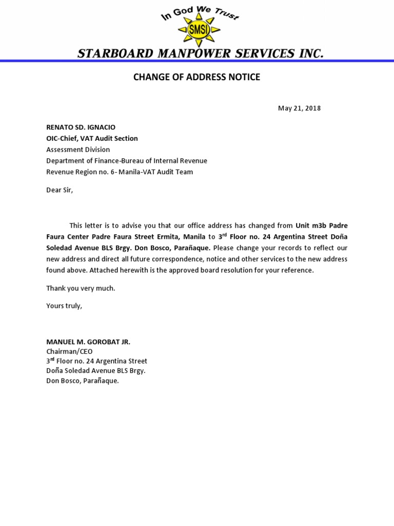 Change Address Notice - BIR | PDF