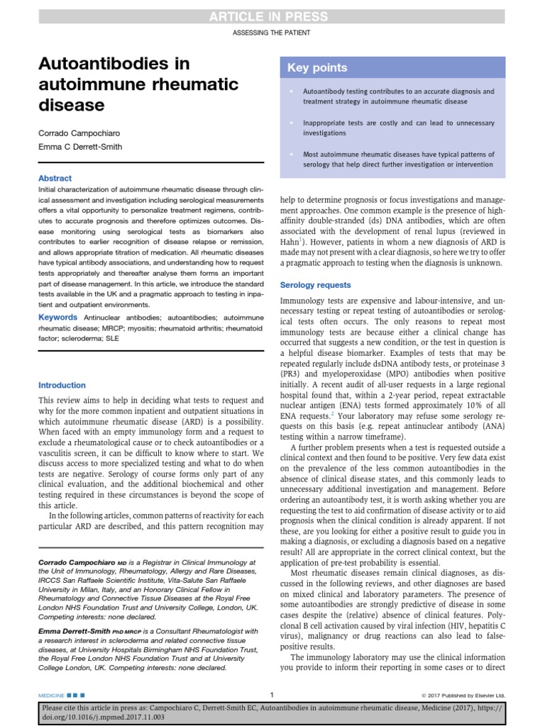 Autoantibodies in Autoimmune Rheumatic Disease | PDF | Systemic Lupus ...