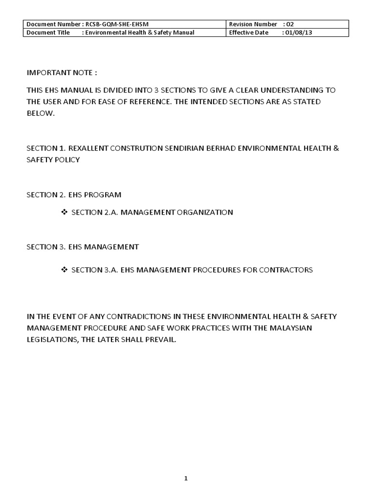 Environmental Health &safety Policy | PDF | Occupational Safety And ...