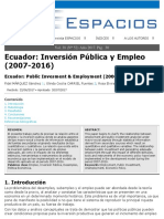 Ecuador: Inversión Pública y Empleo (2007-2016) : Ecuador: Public Invesment & Employment (2006-2016)