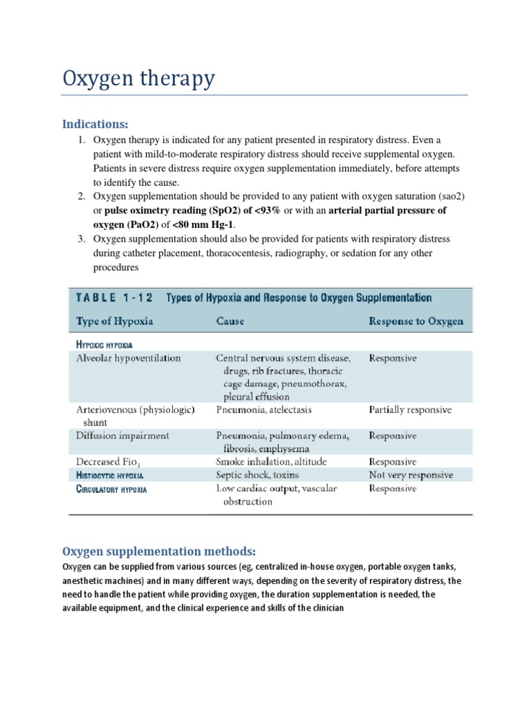 Oxygen Therapy PDF Respiratory System Oxygen