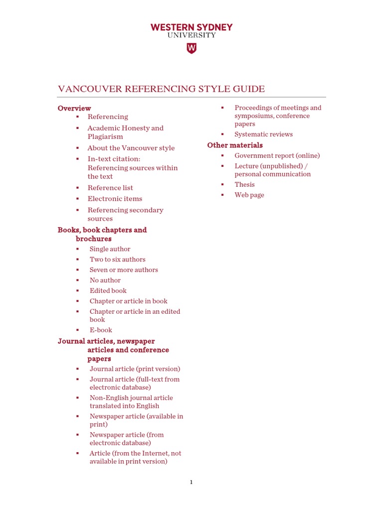 Vancouver Referencing Guide | PDF | Citation | Semiotics