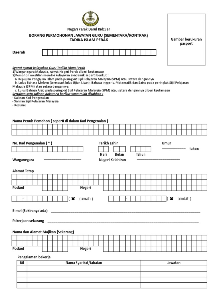 Borang Jawatan Guru Tadika Pdf