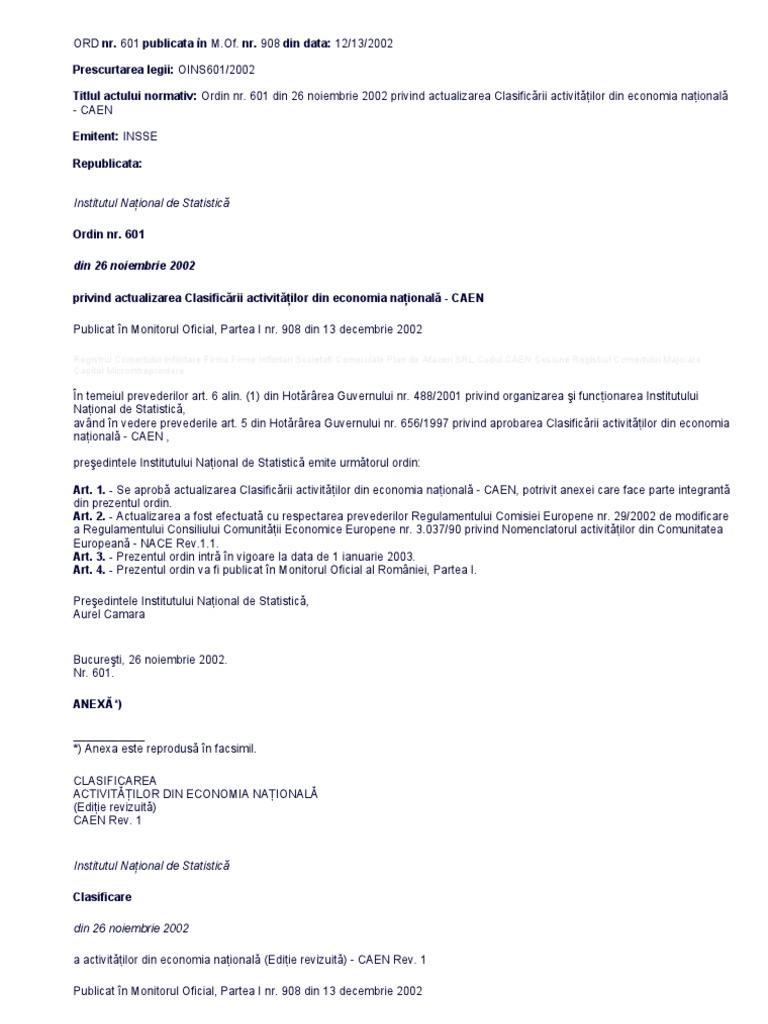out of service Droop Goat Clasificare Activitati Cod CAEN | PDF