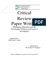 Critical Review Paper Writing: (Philippine Education and The Developing Problems and Issues It Accompany)