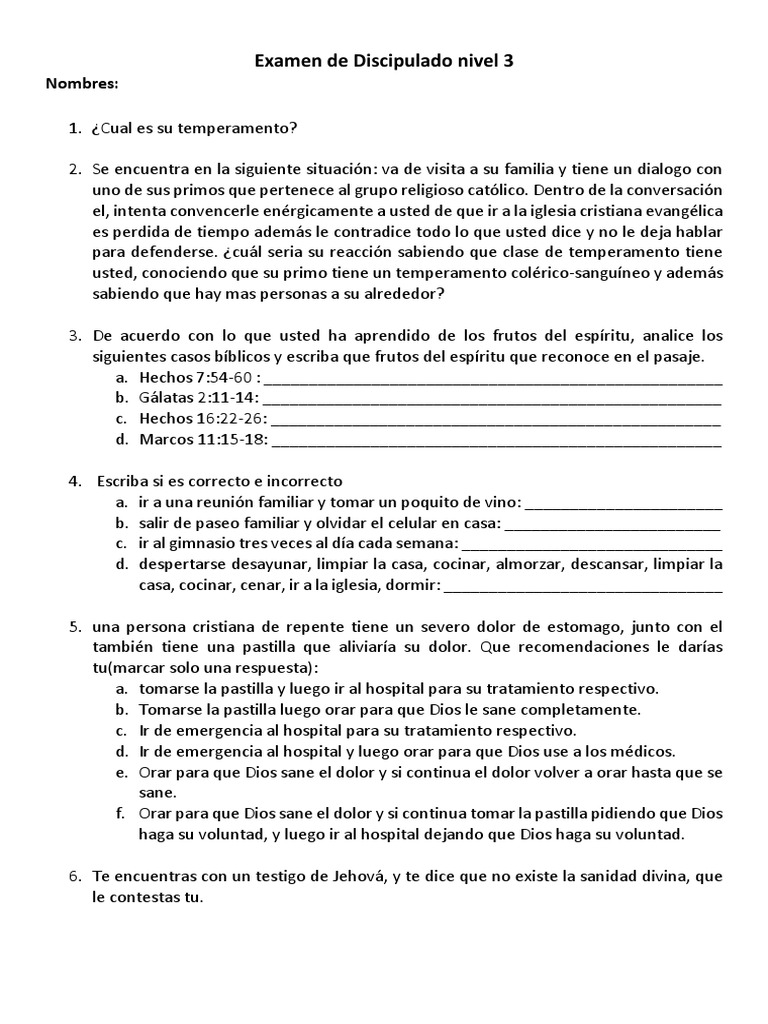 Examen de Discipulado Nivel 3 | PDF | Dios en el cristianismo | Oración