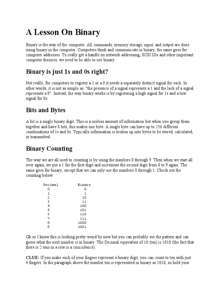 A Lesson On Binary | PDF | Bit | Decimal