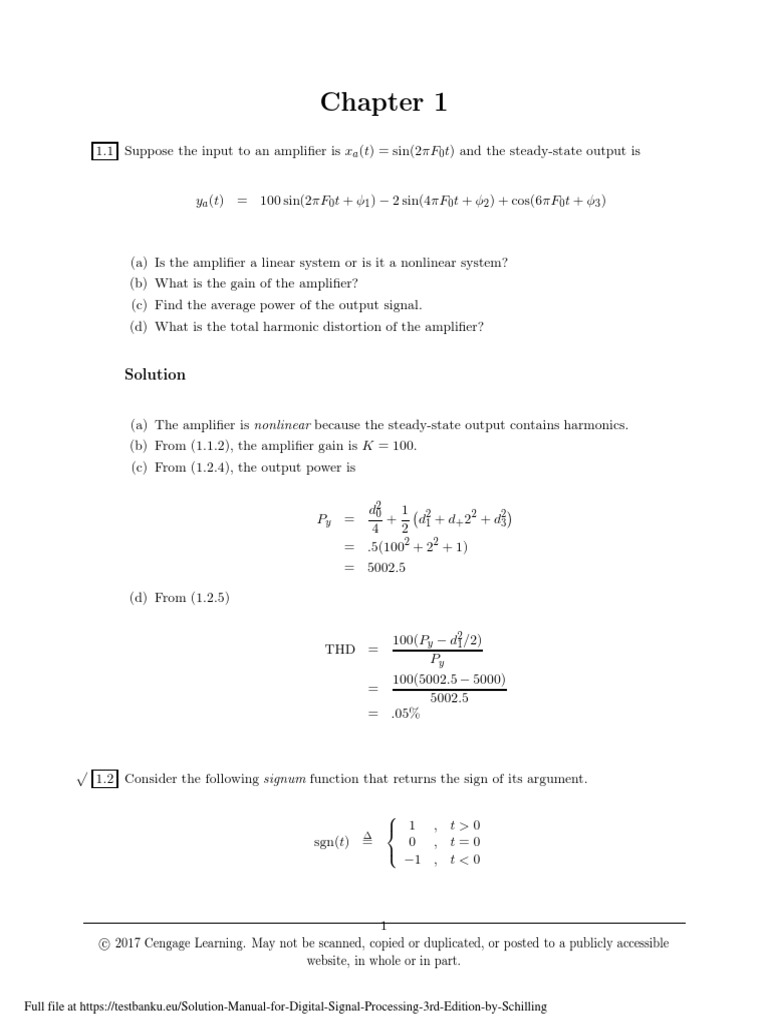Solution Manual For Digital Signal Processing 3rd Edition by Schilling
