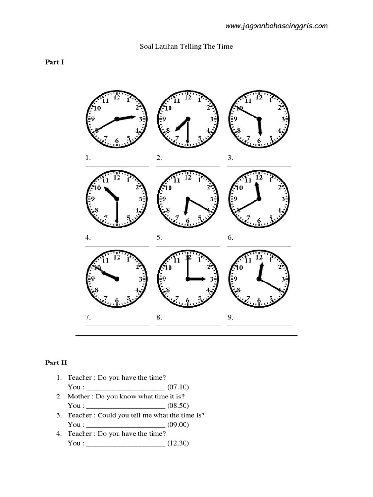 Jawaban bahasa inggris kelas 5 telling time picture