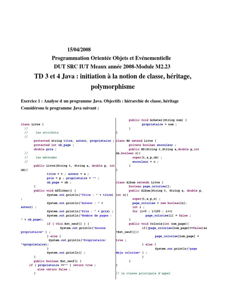 Programmation Orientée Objets en Java | PDF | Classe (informatique ...